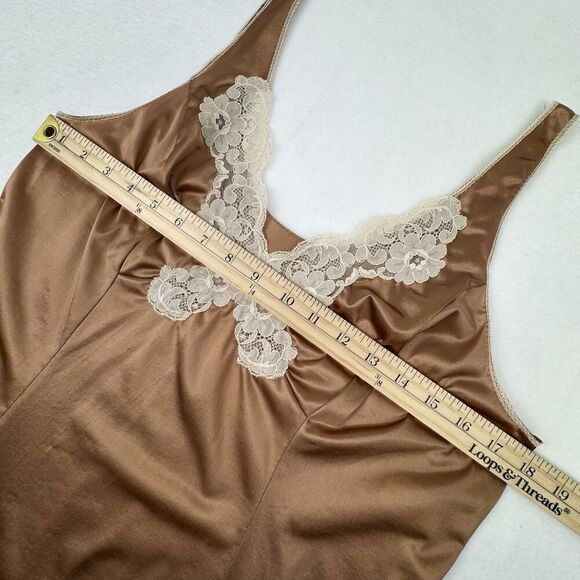 Vintage 1950's Van Raalte Womens Camisole Tank Brown Stretch Nylon Lace Feminine - Picture 9 of 13